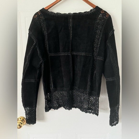 Red Fashion vintage suede  and crochet vest Scully Black Suede Leather Crochet L - Picture 8 of 11